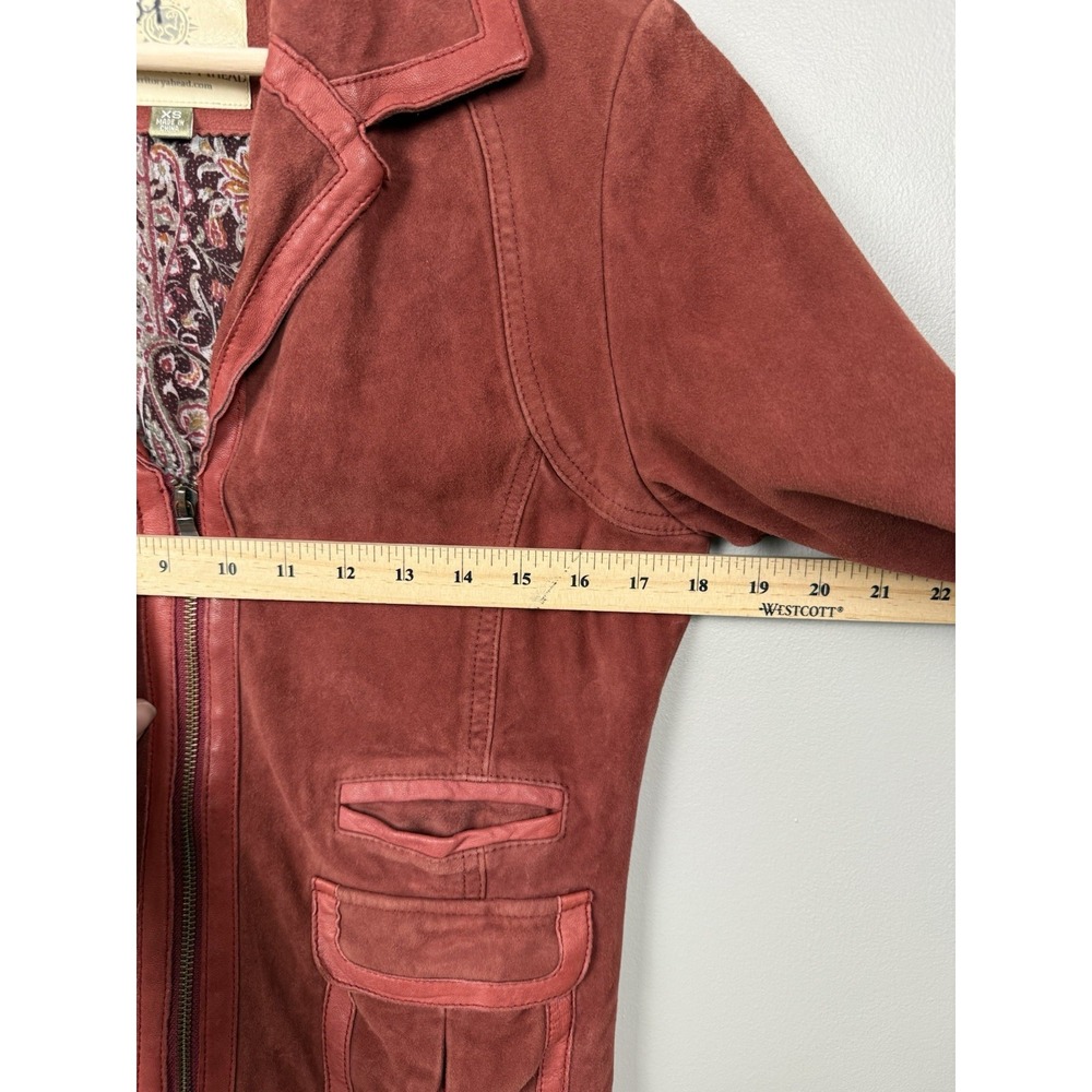 Vintage The Territory Ahead Red Suede Leather Jacket XS Boho Western Retro‎ Y2K - Picture 14 of 15